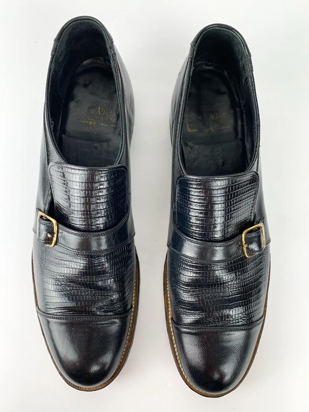 Stacy Adams lizard embossed black leather cap toe monk strap dress shoes size 11